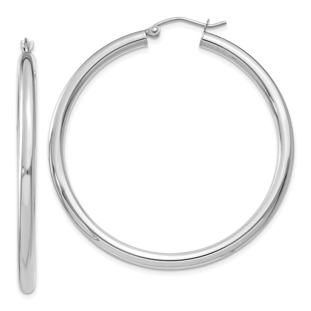 14k White Gold Polished 3mm Lightweight Tube Hoop Earrings 45 L X 3 Mm W 1060$